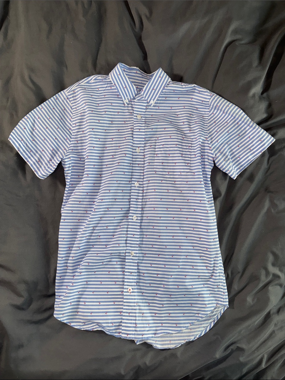 Men's Blue Striped Short-Sleeve Button-Down Shirt